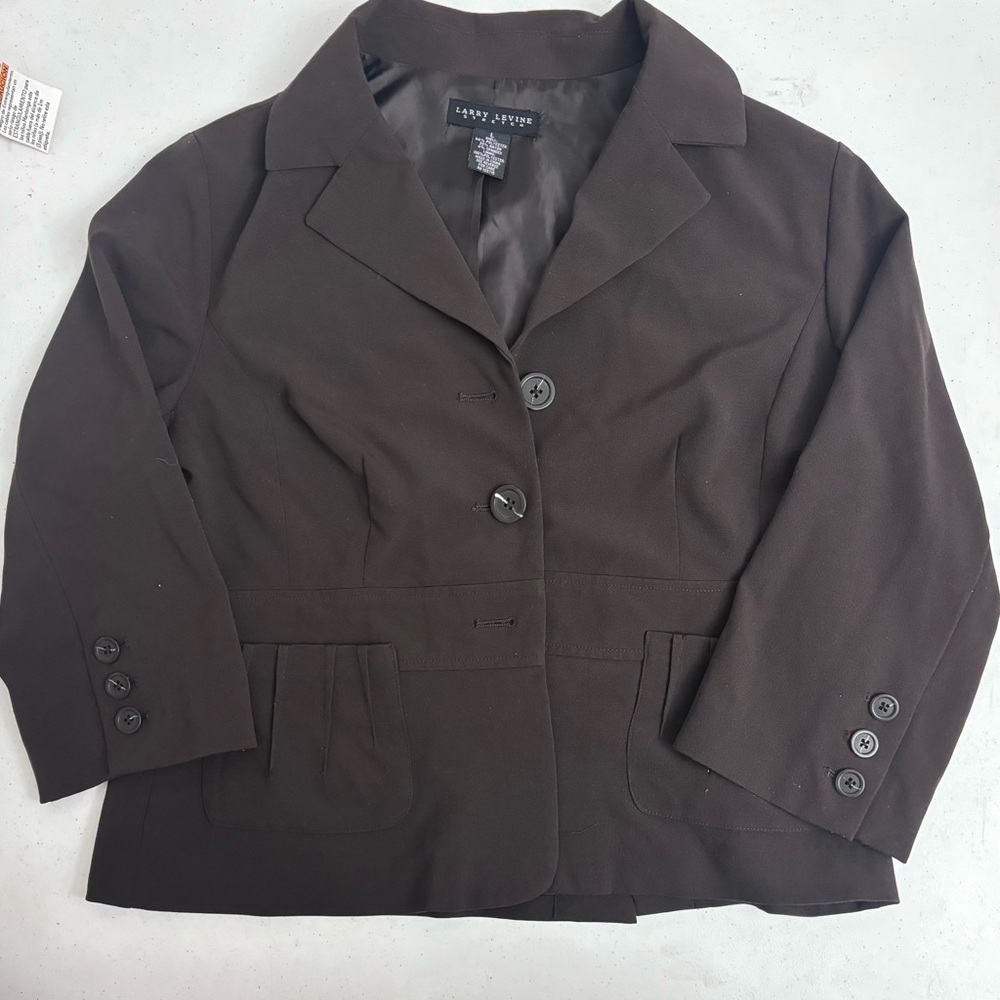 L Larry Levine Black 3/4 Sleeve Blazer Jacket